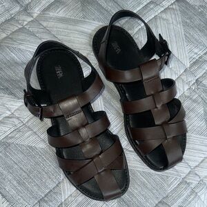 Zara Dark Brown Woven Leather Strap Sandals